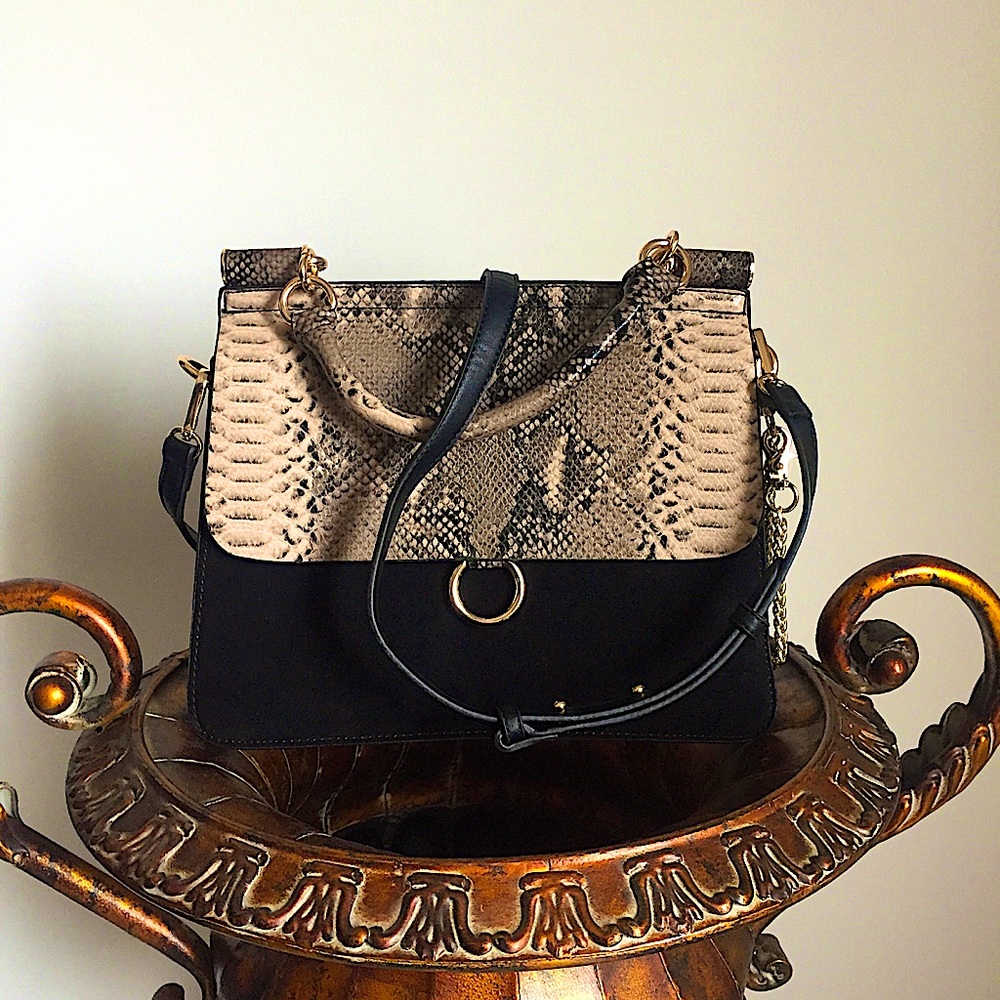 INZI Snake Skin Leather Gold Velvet Handbag